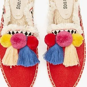 Soludos espadrille slides flats red Mexican theme size 8